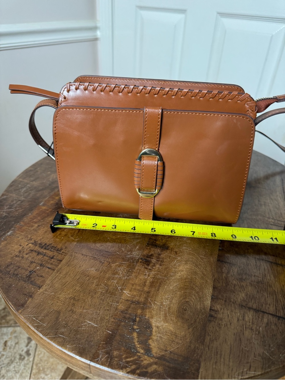 Lodis Cognac Leather Crossbody with Buckle Accent